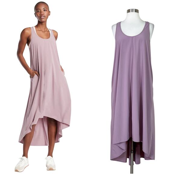 Athleta | Persidio Mauve Flowy Asymmetric High Low Racerback Pocket Midi Dress M - Picture 1 of 11